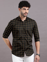 Load image into Gallery viewer, Black with Yellow Check Cotton Full Sleeve Shirt For Men