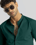 Load image into Gallery viewer, Green Giza Satin Cotton Full Sleeve and Chinese Collar Shirt For Men
