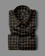Load image into Gallery viewer, Black with Yellow Check Cotton Full Sleeve Shirt For Men
