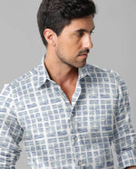 Load image into Gallery viewer, Blue and White Mini Checks Printed Casual Full Sleeve Shirt For Men With Pocket