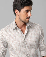 Load image into Gallery viewer, Cream Floral Printed Casual Full Sleeve Shirt For Men With Pocket