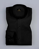 Load image into Gallery viewer, Black Giza Satin Cotton Full Sleeve and Chinese Collar Shirt For Men