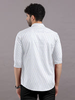 Load image into Gallery viewer, White with Blue Striped Cotton Full Sleeve Shirt For Men