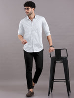 Load image into Gallery viewer, White with Blue Striped Cotton Full Sleeve Shirt For Men