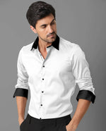 Load image into Gallery viewer, White and Black Giza Satin Cotton Full Sleeve Shirt For Men