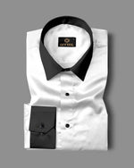Load image into Gallery viewer, White and Black Giza Satin Cotton Full Sleeve Shirt For Men