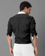 Load image into Gallery viewer, Black and White Giza Satin Cotton Full Sleeve Shirt For Men