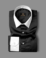 Load image into Gallery viewer, Black and White Giza Satin Cotton Full Sleeve Shirt For Men