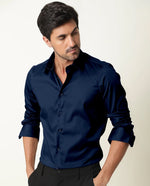 Load image into Gallery viewer, Navy Blue Premium Giza Satin Cotton Full Sleeve Shirt For Men - Givuil