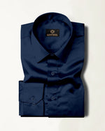 Load image into Gallery viewer, Navy Blue Premium Giza Satin Cotton Full Sleeve Shirt For Men - Givuil
