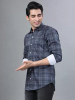 Load image into Gallery viewer, Grey Checks Printed Casual Full Sleeve Shirt For Men With Pocket