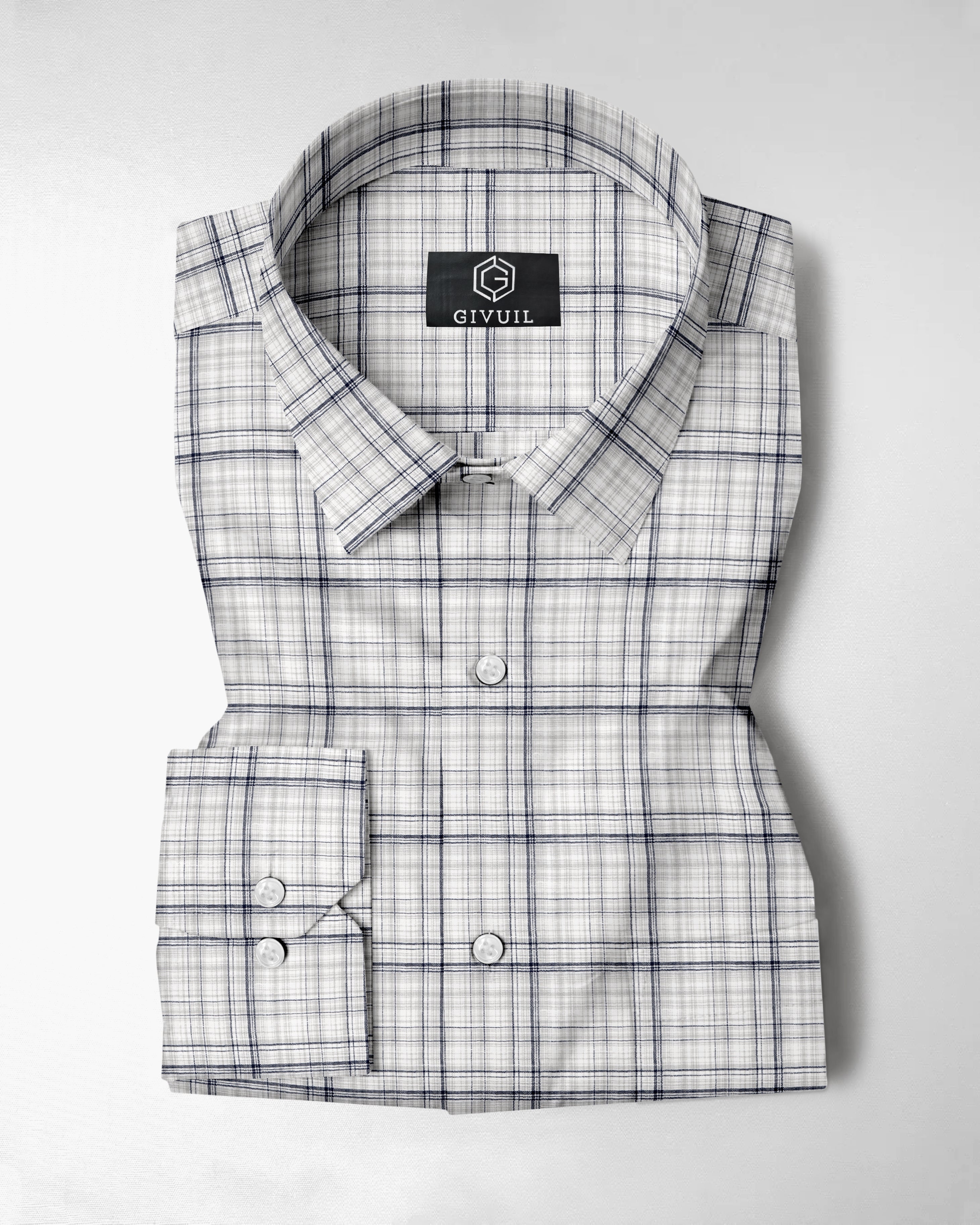 White & Navy Multi Check Cotton Linen Shirt