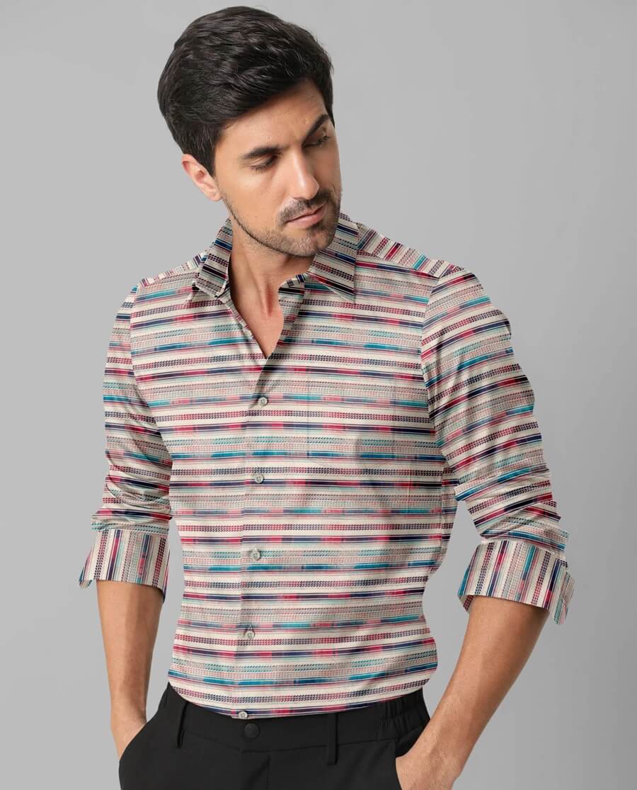Multi lining Printed Casual Full Sleeve Cotton Shirt For Men With Pocket