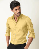 Load image into Gallery viewer, Yellow Giza Satin Cotton Full Sleeve Formal Shirt For Men
