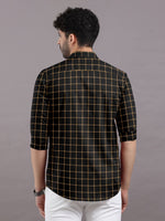 Load image into Gallery viewer, Black with Yellow Check Cotton Full Sleeve Shirt For Men
