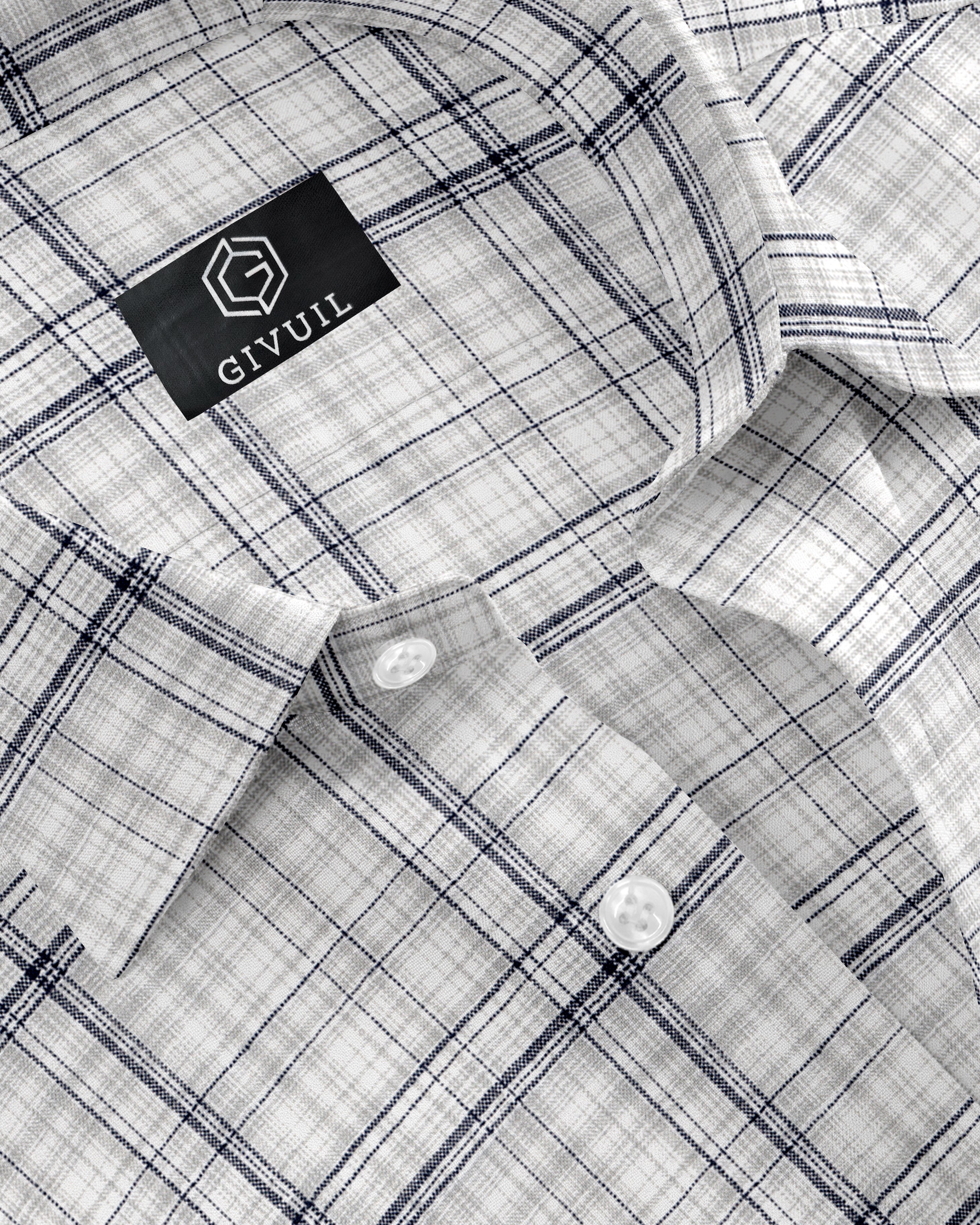 White & Navy Multi Check Cotton Linen Shirt