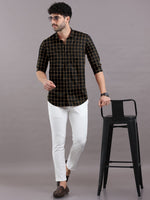 Load image into Gallery viewer, Black with Yellow Check Cotton Full Sleeve Shirt For Men
