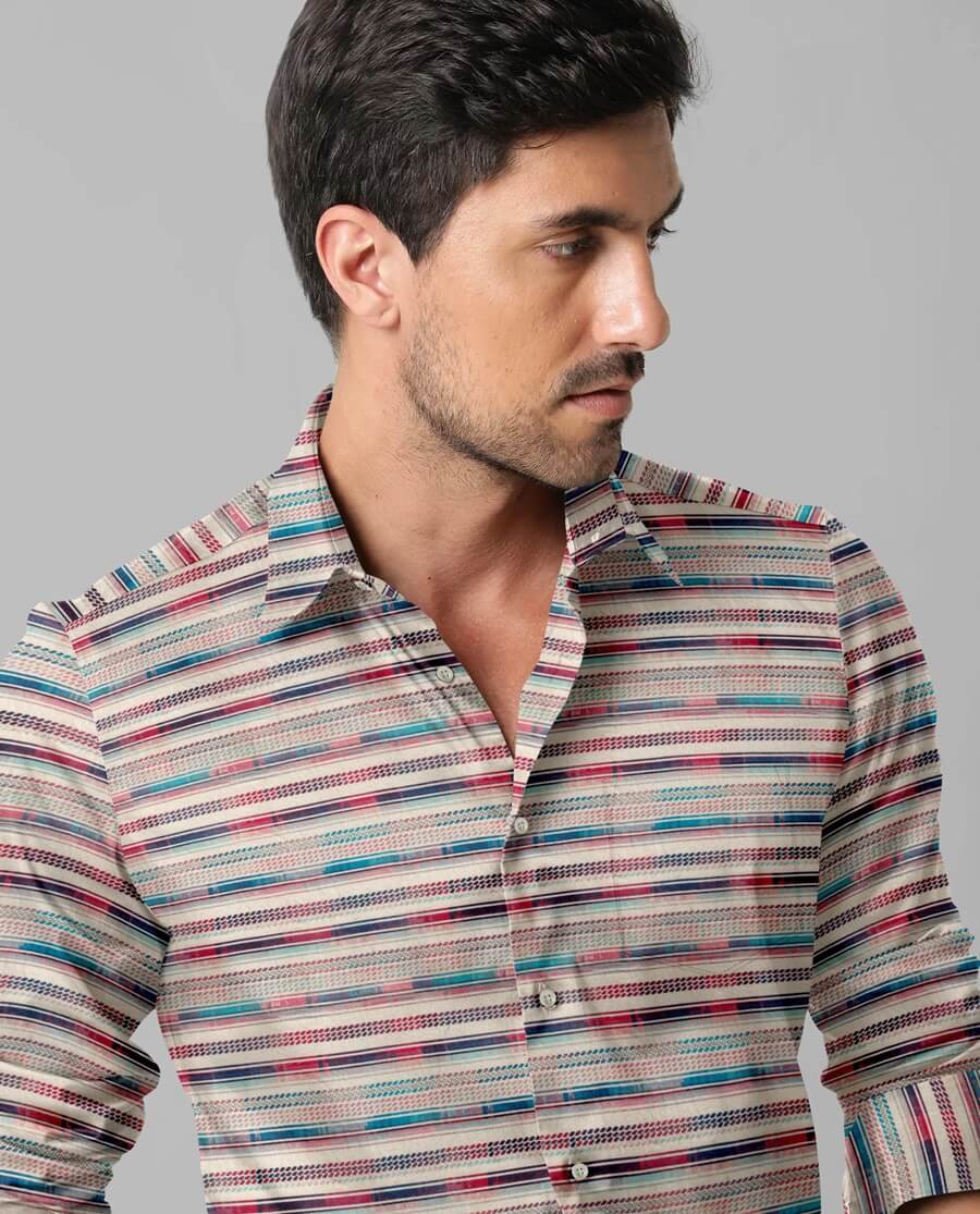 Multi lining Printed Casual Full Sleeve Cotton Shirt For Men With Pocket