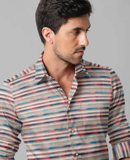 Multi lining Printed Casual Full Sleeve Cotton Shirt For Men With Pocket
