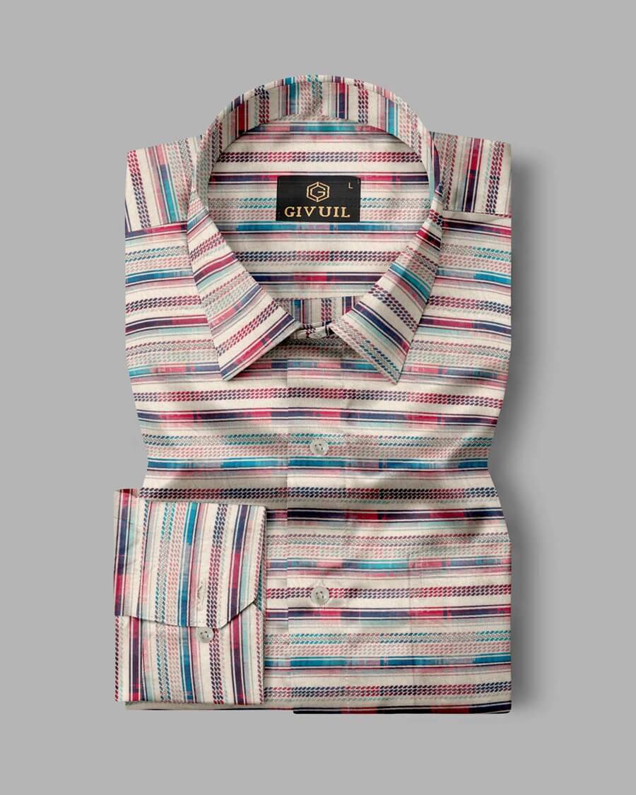 Multi lining Printed Casual Full Sleeve Cotton Shirt For Men With Pocket
