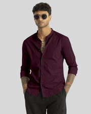 Purple Giza Satin Cotton Full Sleeve and Chinese Collar Shirt For Men