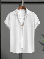 Load image into Gallery viewer, Half Sleeve Printed Linen Shirt – White Front &amp; Forgive Forget Back Design
