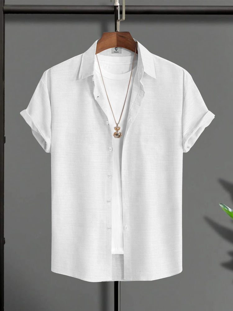 Half Sleeve Printed Linen Shirt – White Front & Forgive Forget Back Design