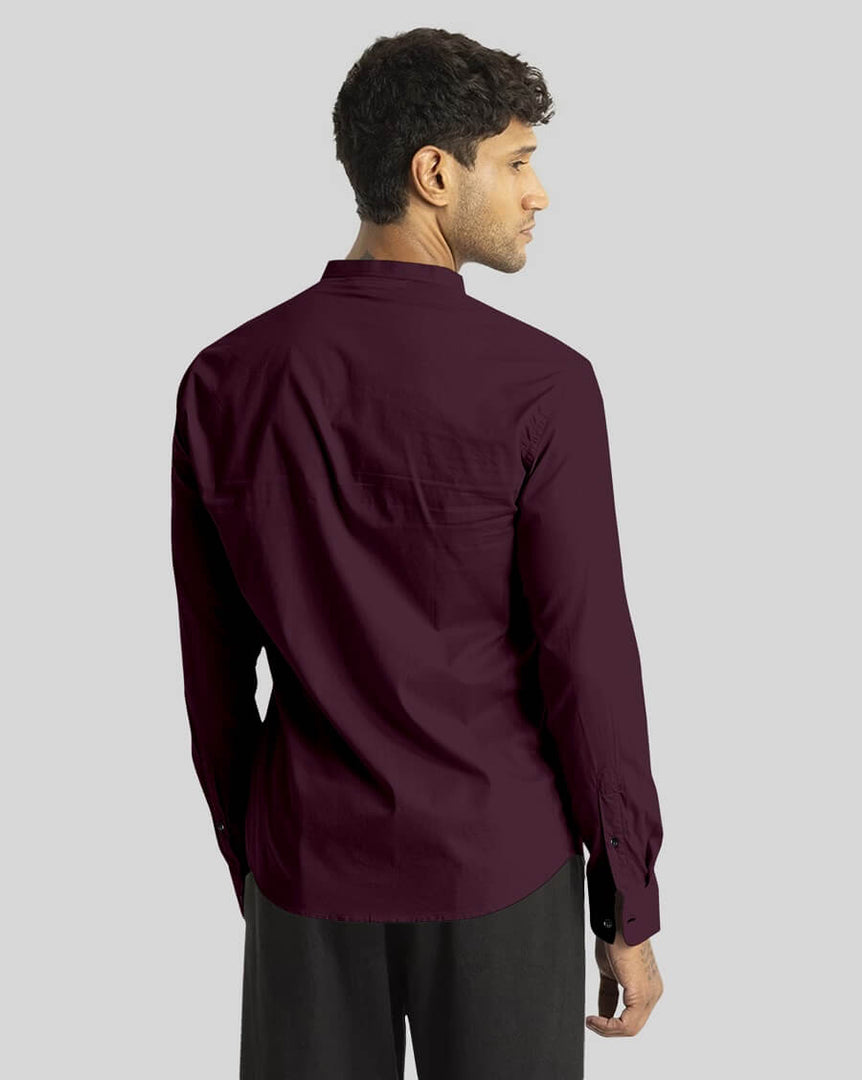 Purple Giza Satin Cotton Full Sleeve and Chinese Collar Shirt For Men