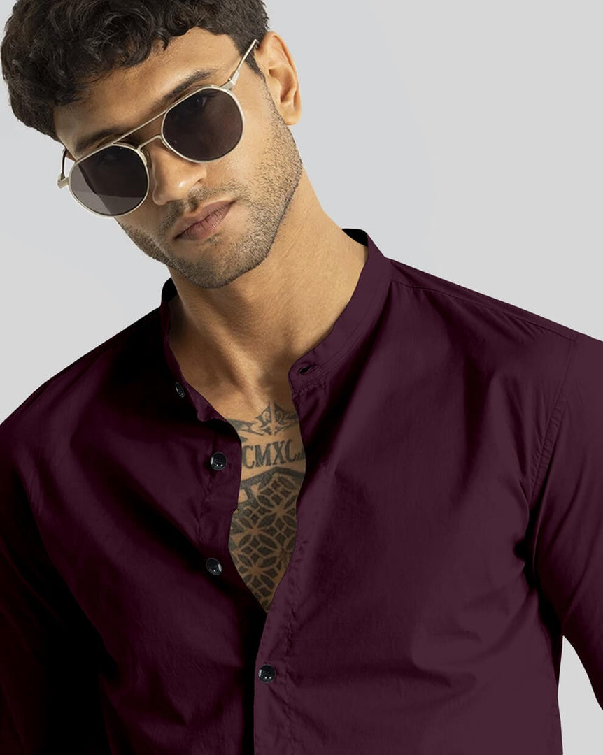 Purple Giza Satin Cotton Full Sleeve and Chinese Collar Shirt For Men