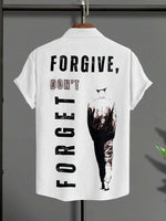 Load image into Gallery viewer, Half Sleeve Printed Linen Shirt – White Front &amp; Forgive Forget Back Design

