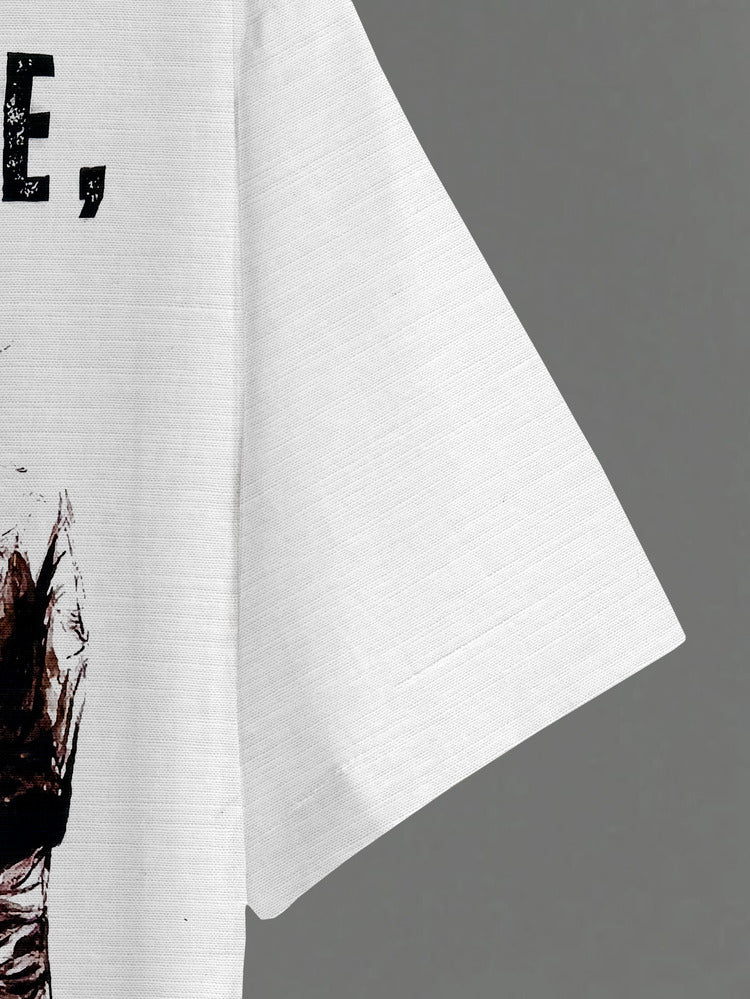 Half Sleeve Printed Linen Shirt – White Front & Forgive Forget Back Design