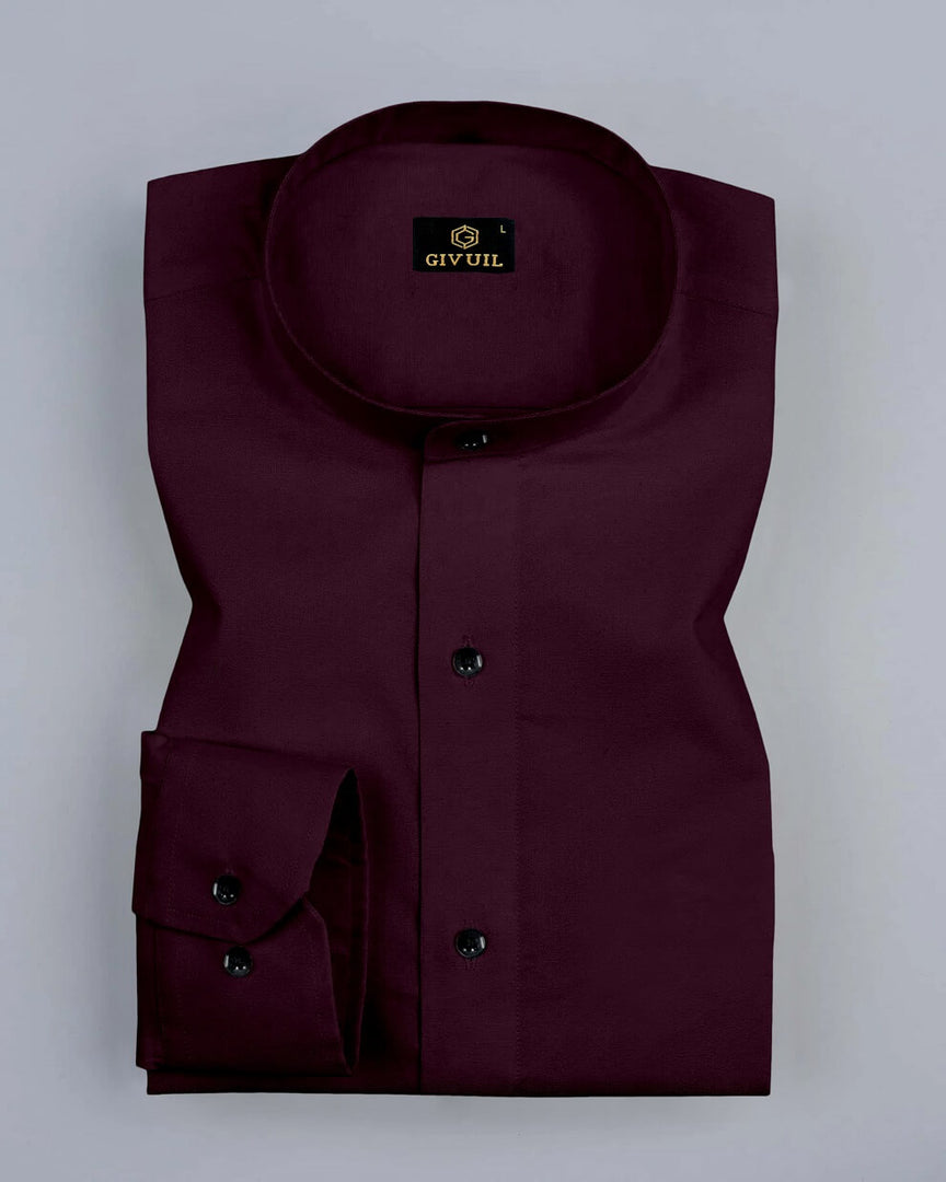 Purple Giza Satin Cotton Full Sleeve and Chinese Collar Shirt For Men