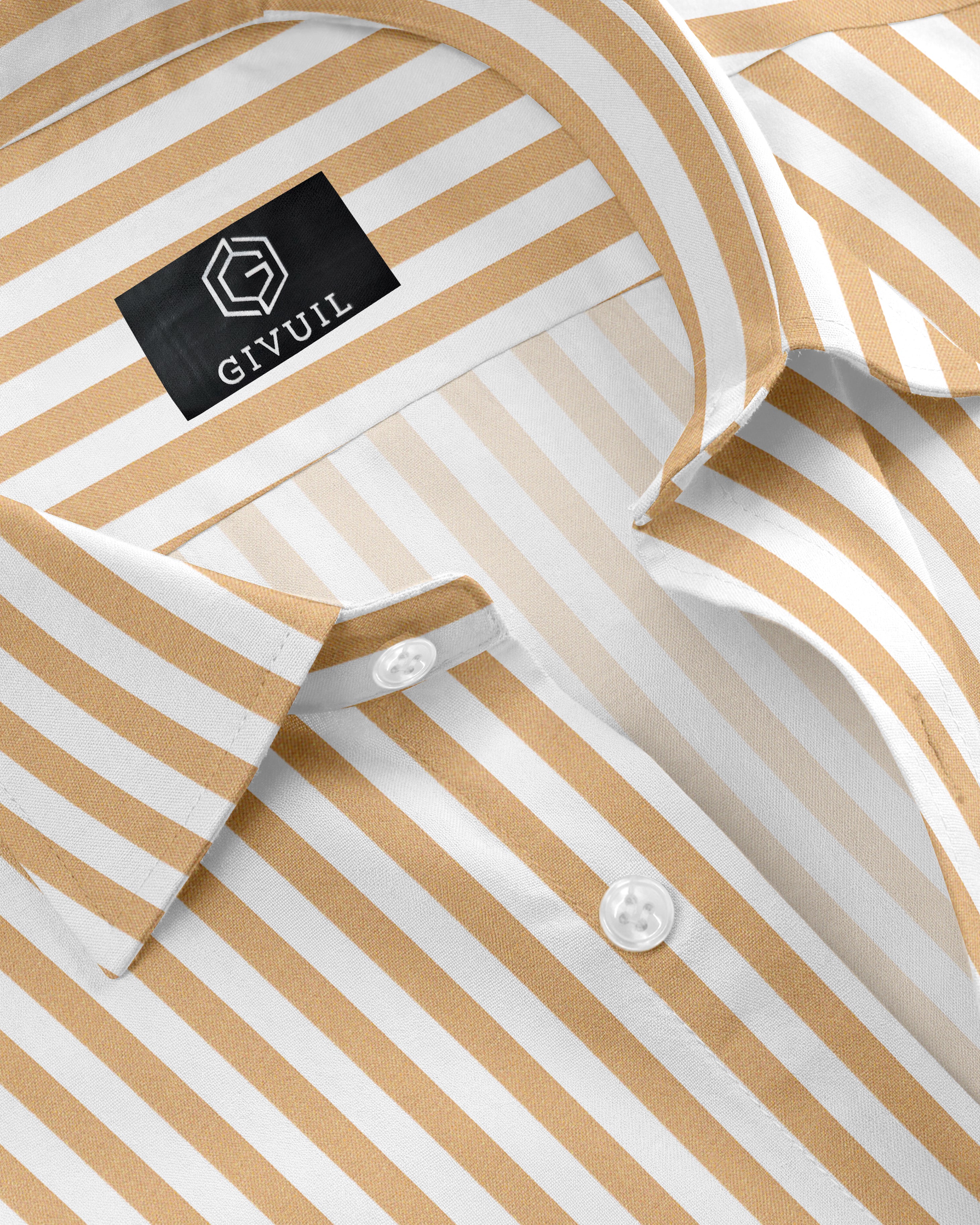 Givuil Men's Classic Merigold and White Vertical Striped Cotton Shirt