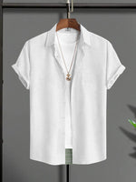 Load image into Gallery viewer, Half Sleeve Printed Linen Shirt – White Front &amp; Tree Back Design

