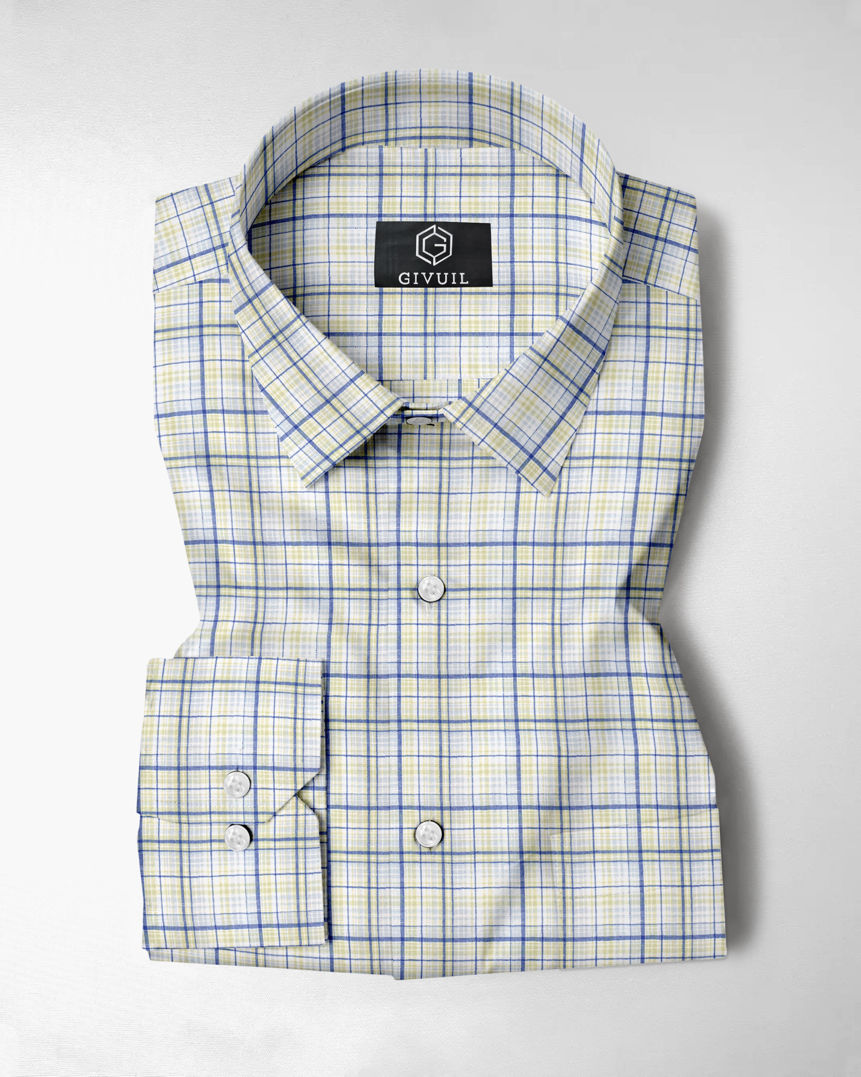Royal Blue & Pistachio Cotton Linen Check Shirt