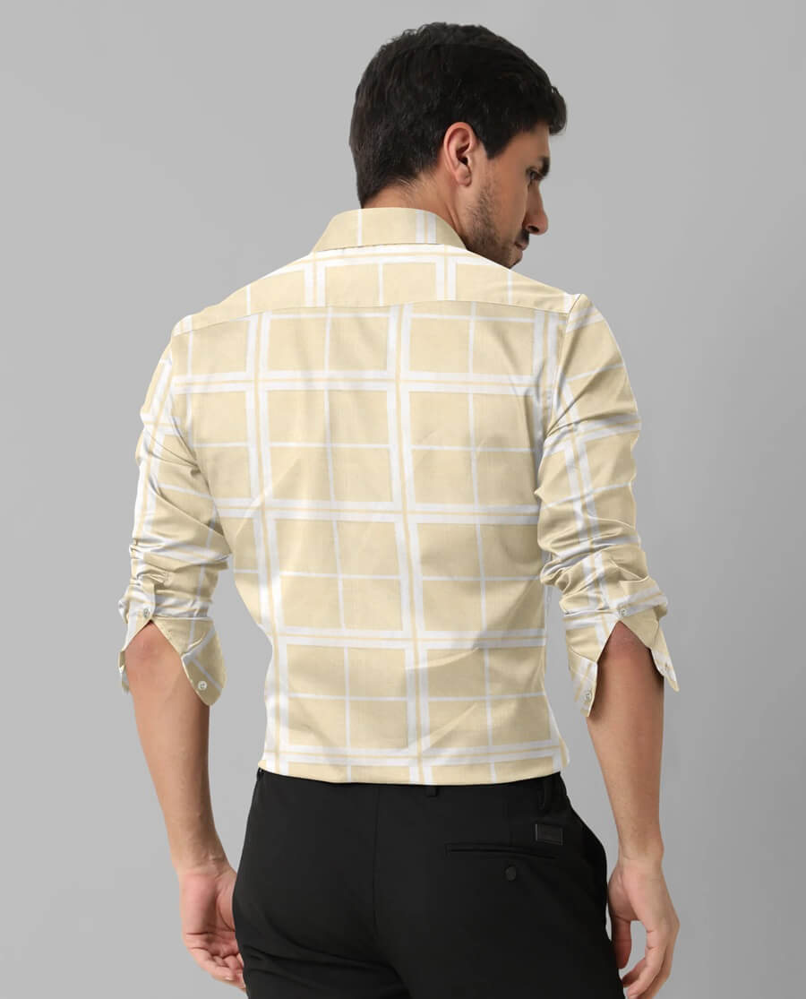 Yellow and White Checks Printed Casual Full Sleeve Shirt For Men With Pocket