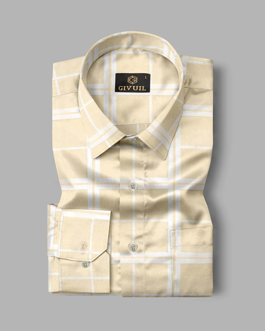 Yellow and White Checks Printed Casual Full Sleeve Shirt For Men With Pocket