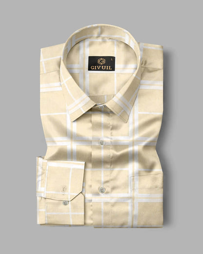 Yellow and White Checks Printed Casual Full Sleeve Shirt For Men With Pocket