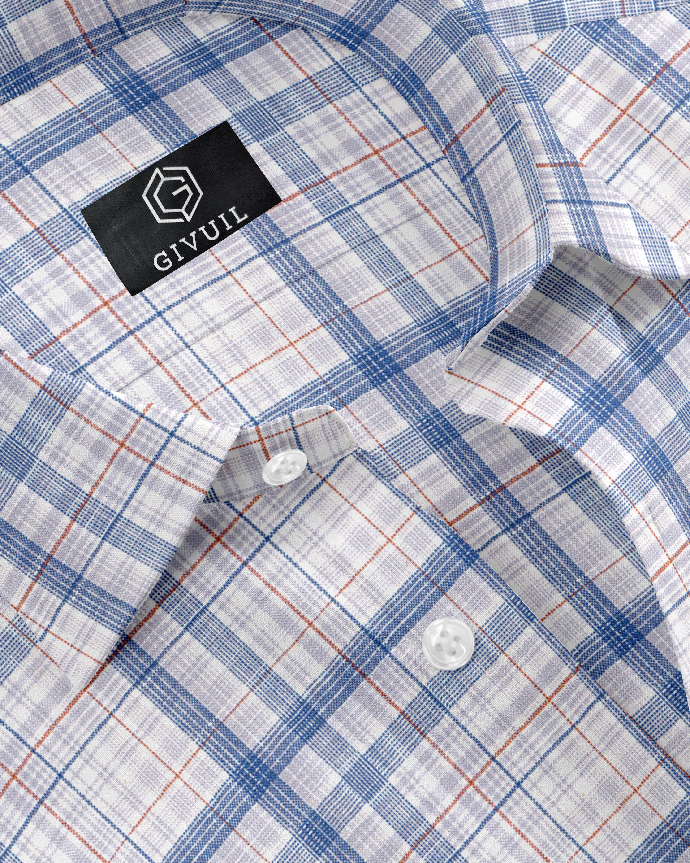 Slate Blue & Copper Cotton Linen Check Shirt