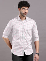 Load image into Gallery viewer, White with Red Striped Cotton Full Sleeve Shirt For Men
