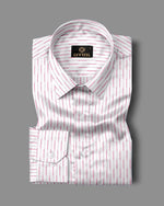 Load image into Gallery viewer, White with Red Striped Cotton Full Sleeve Shirt For Men
