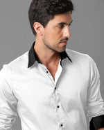 Load image into Gallery viewer, White and Black Giza Satin Cotton Full Sleeve Shirt For Men
