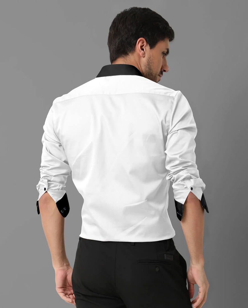 White and Black Giza Satin Cotton Full Sleeve Shirt For Men