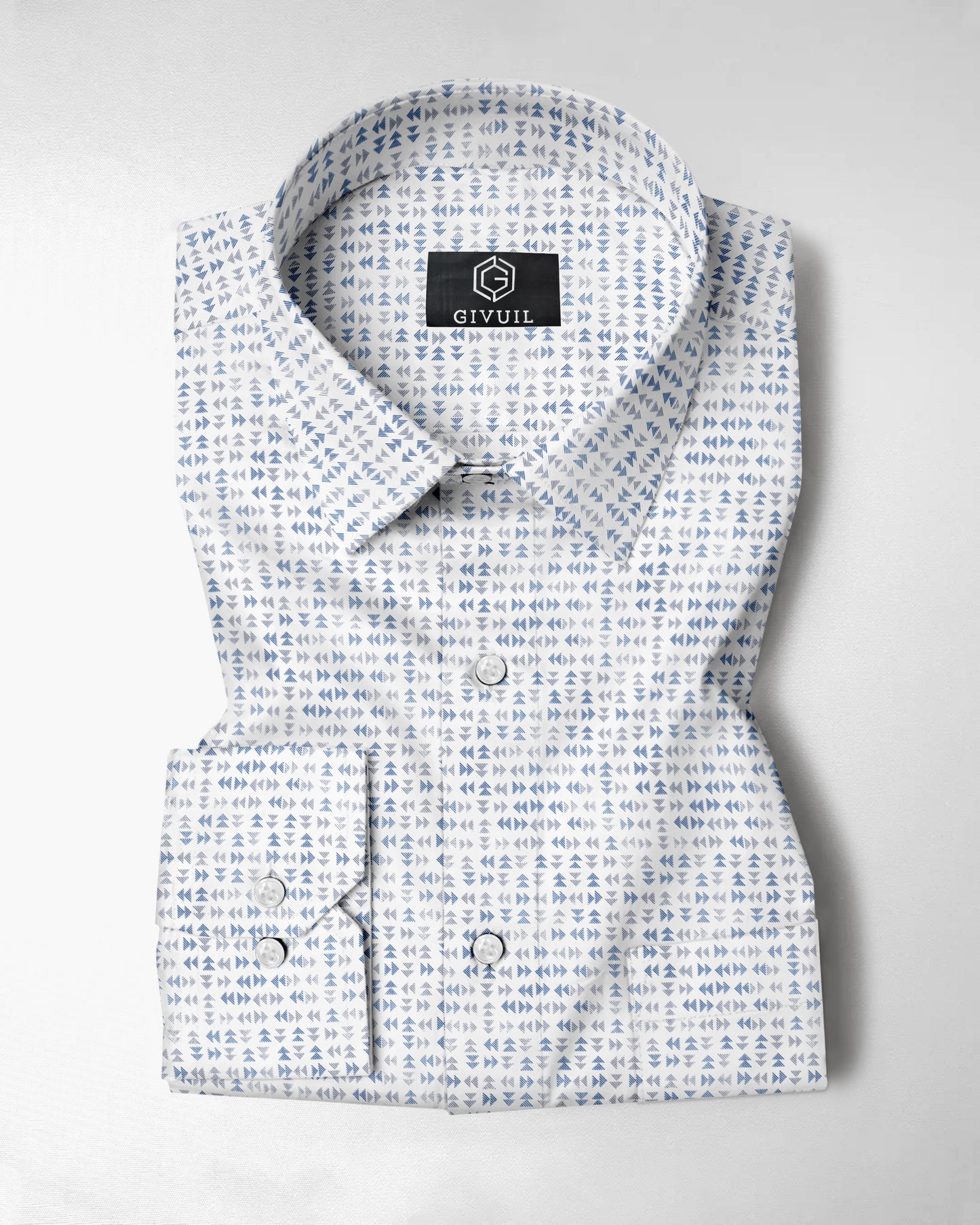 Men's Blue and Grey Tringle Print Casual Shirt
