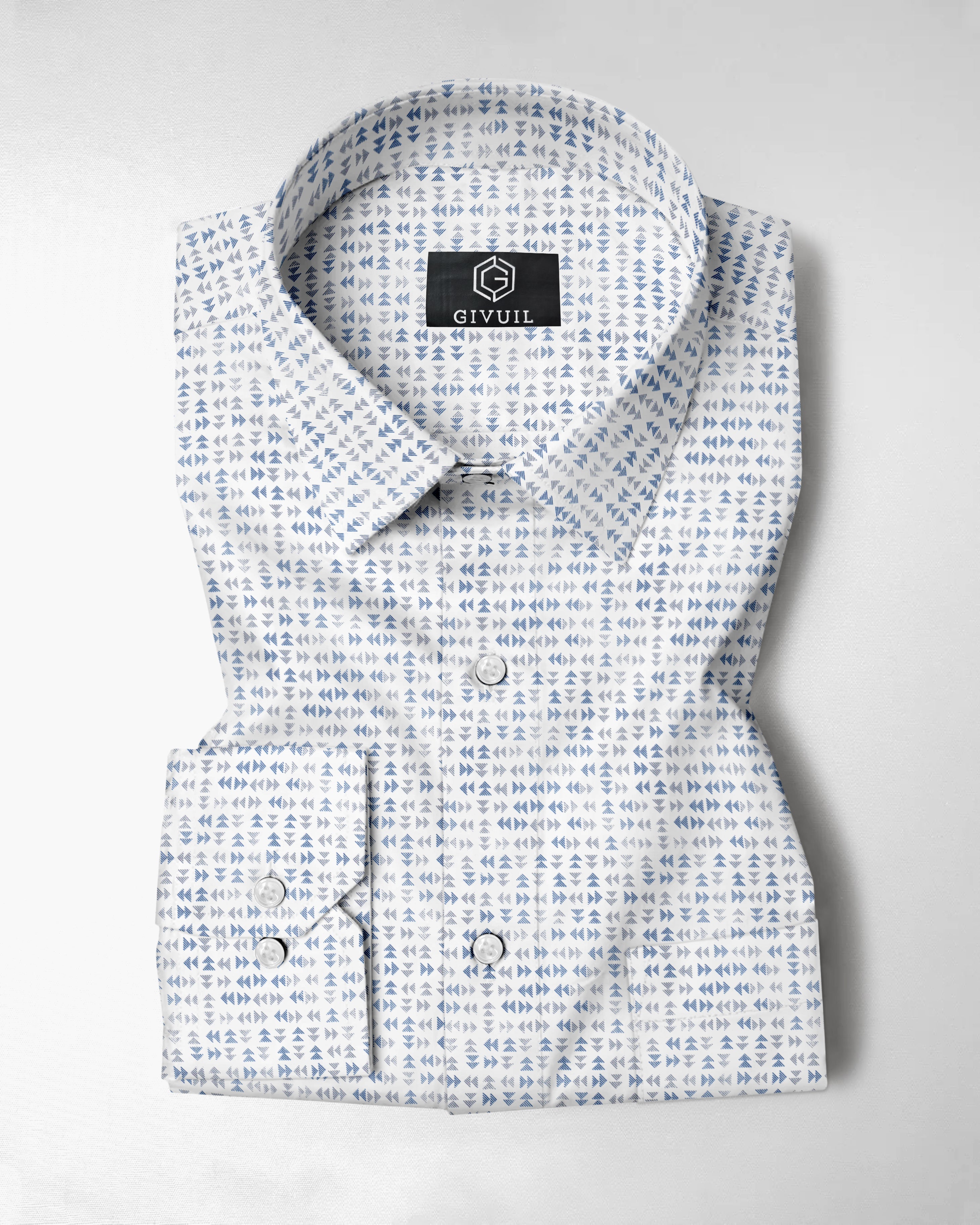 Men's Blue and Grey Tringle Print Casual Shirt