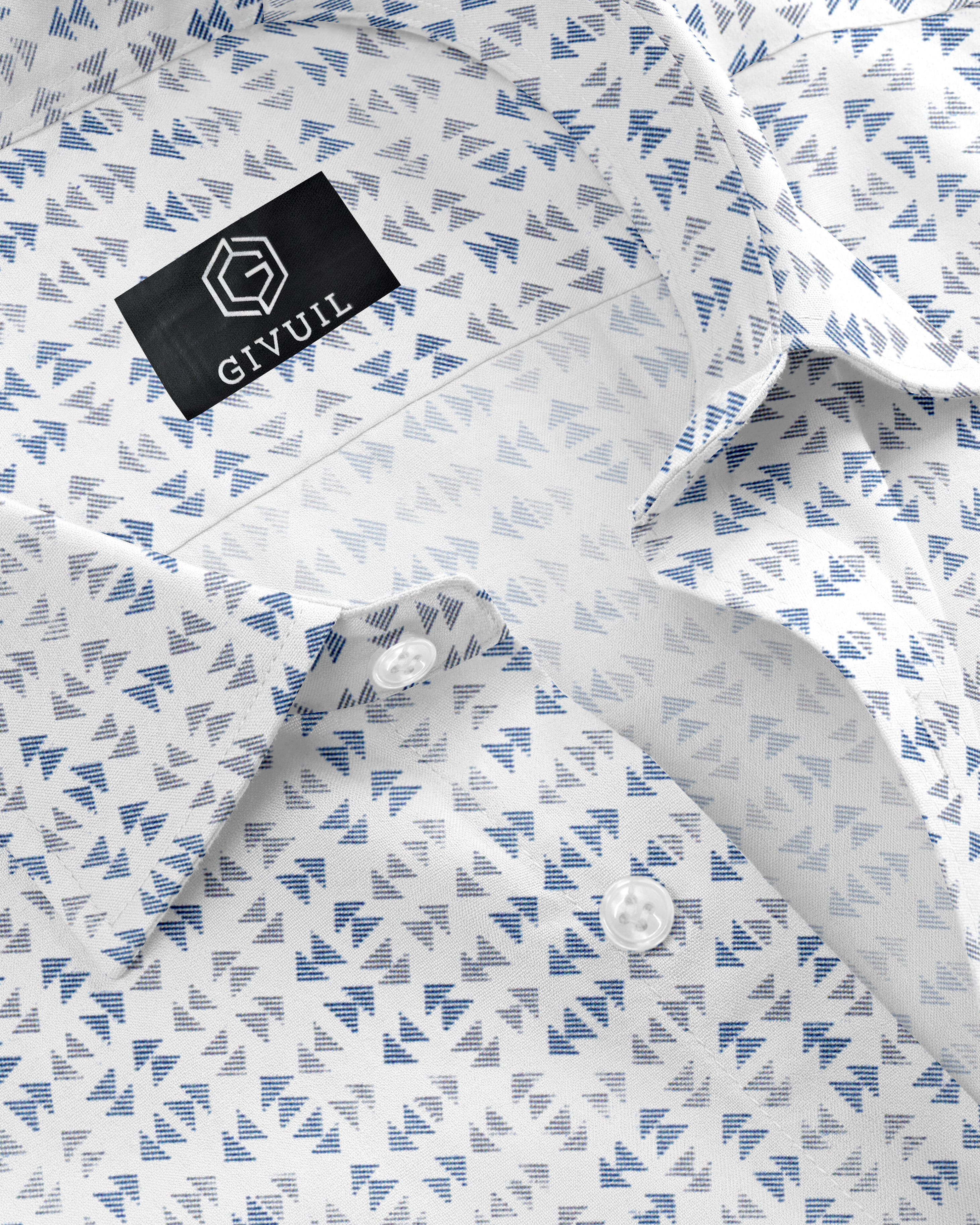 Men's Blue and Grey Tringle Print Casual Shirt