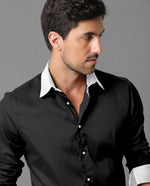 Load image into Gallery viewer, Black and White Giza Satin Cotton Full Sleeve Shirt For Men
