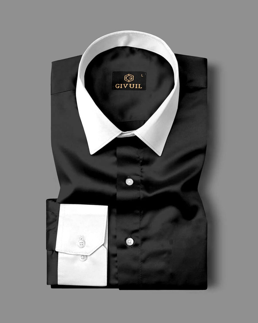 Black and White Giza Satin Cotton Full Sleeve Shirt For Men