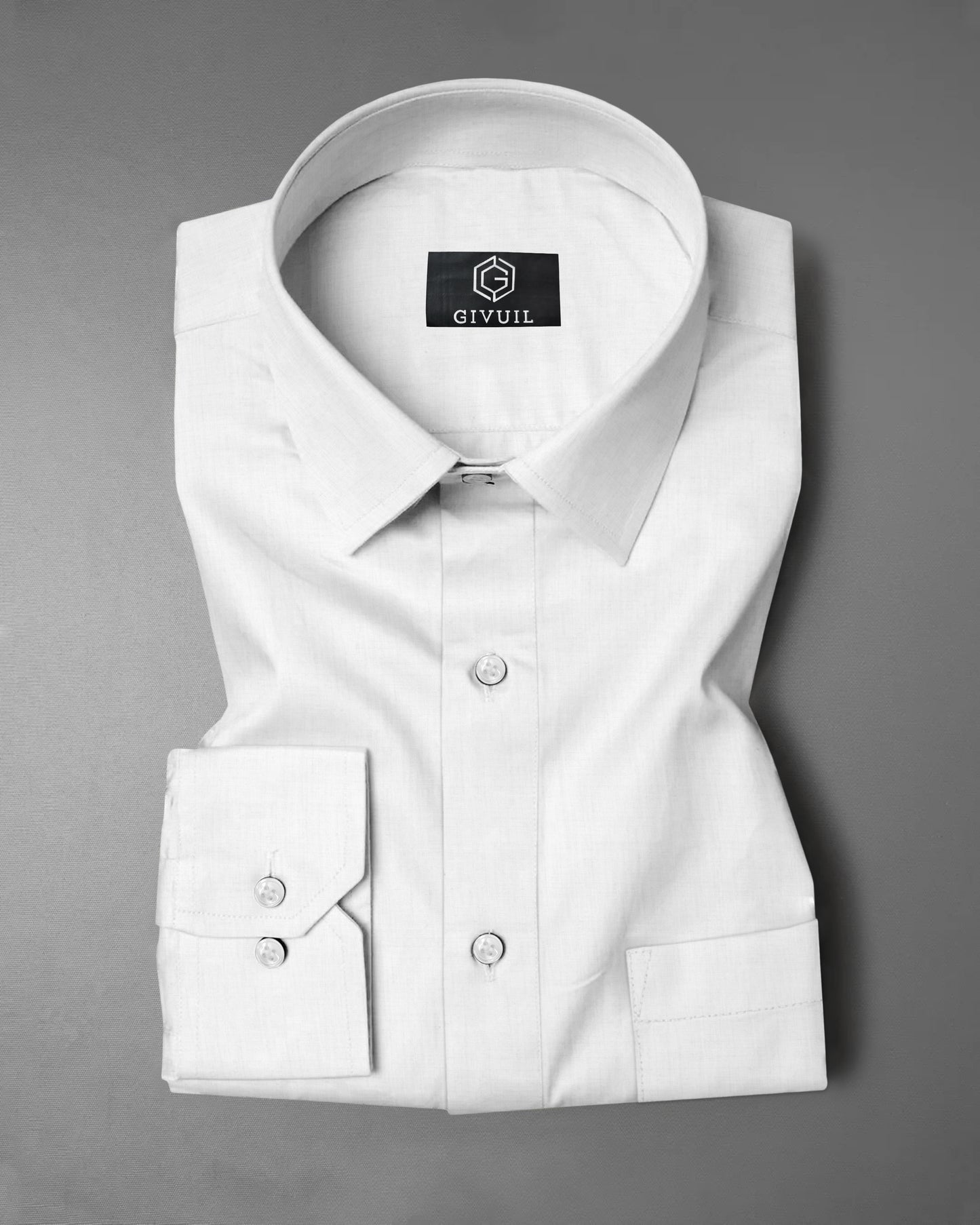 White Solid Gizza Cotton Formal Shirts For Men