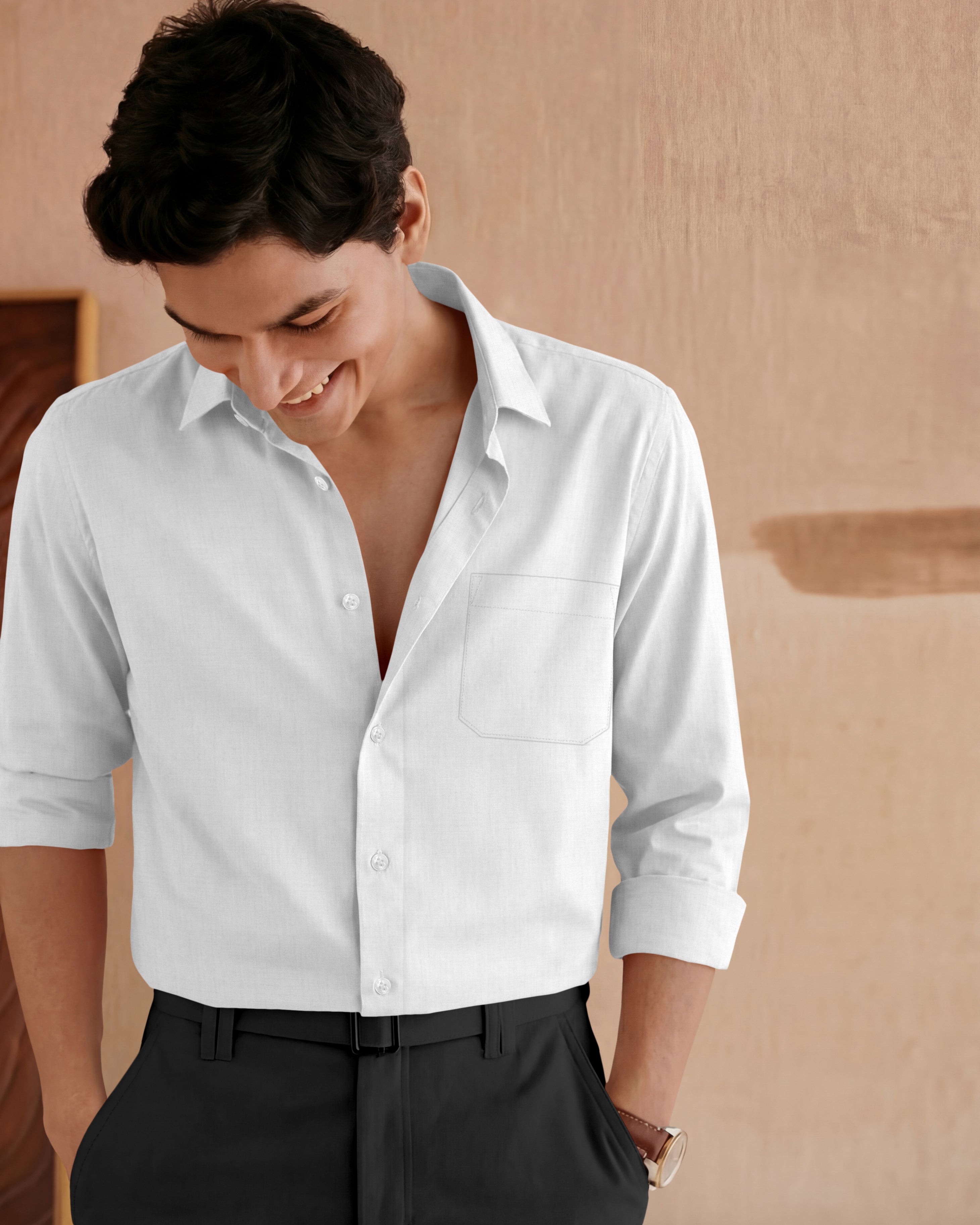 White Solid Gizza Cotton Formal Shirts For Men